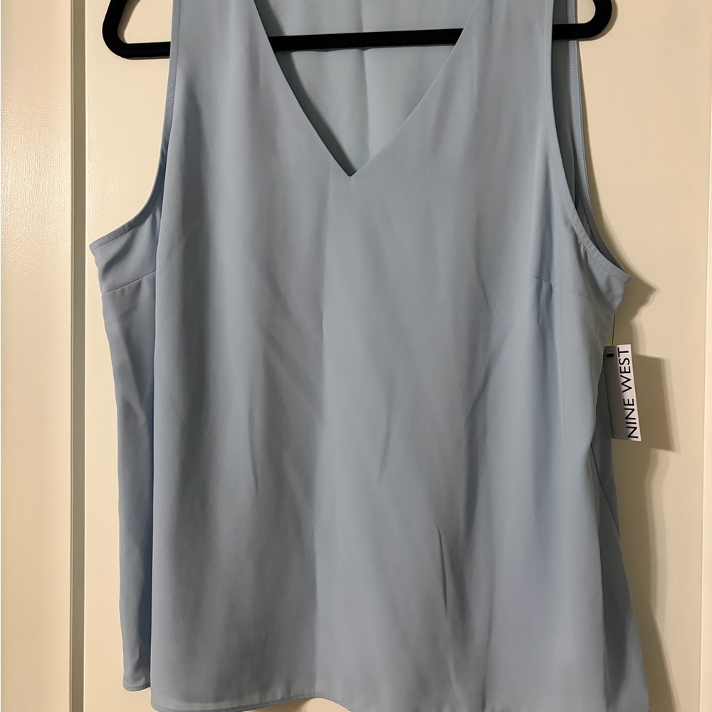 Nine West Women's Sky Blue V-Neck Blouse XL